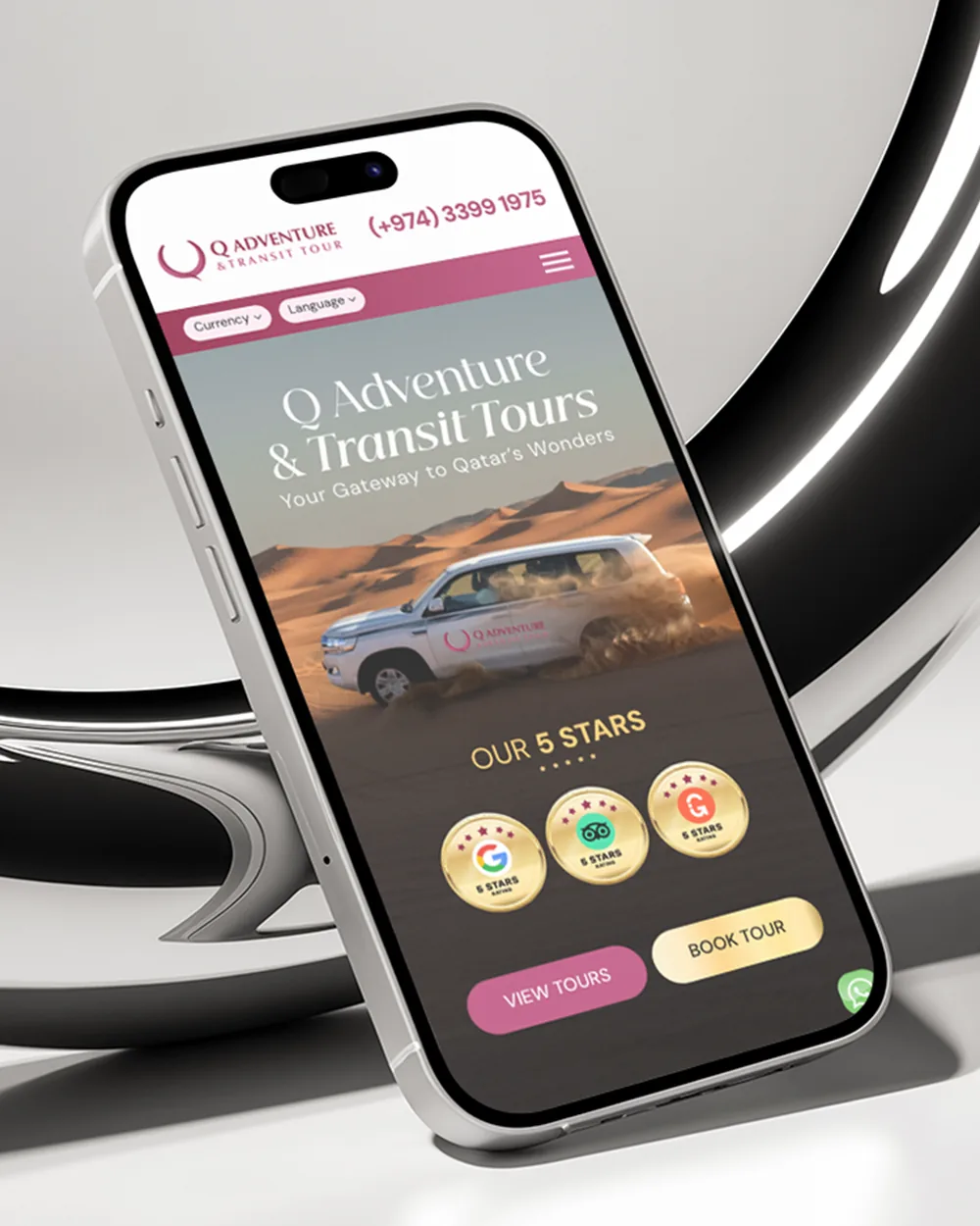 Q Adventure and Transit Tours — mobile travel booking website design, Qatar
