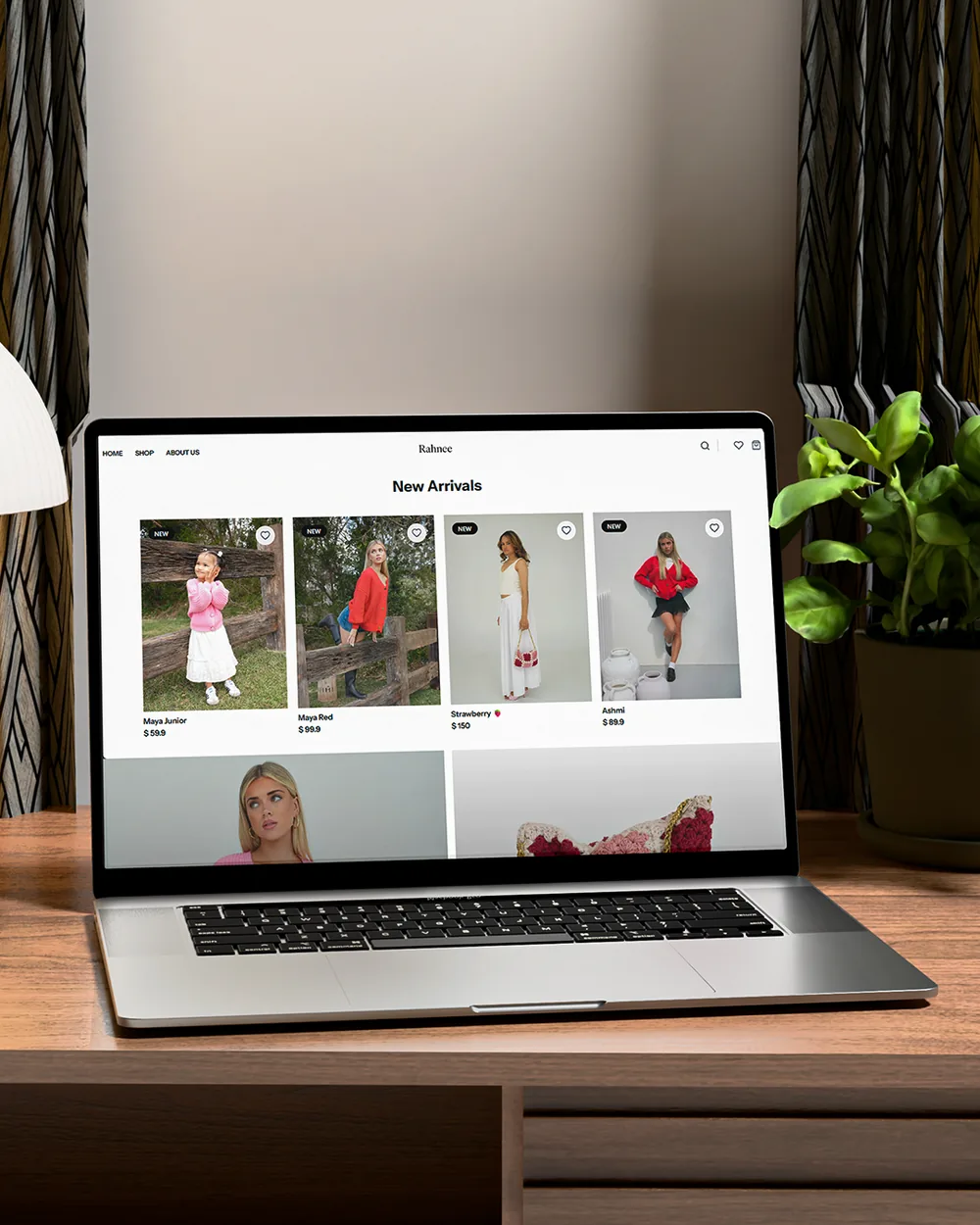 Rahnee ecommerce website on laptop mockup