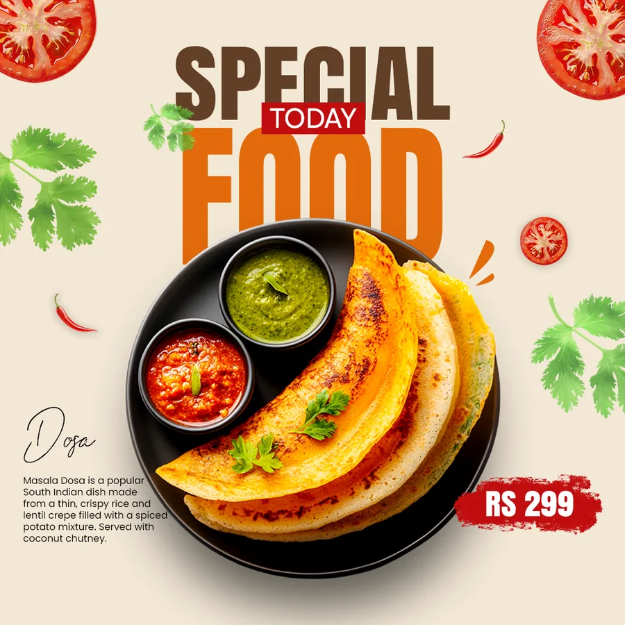 Restaurant food promotion design — masala dosa special